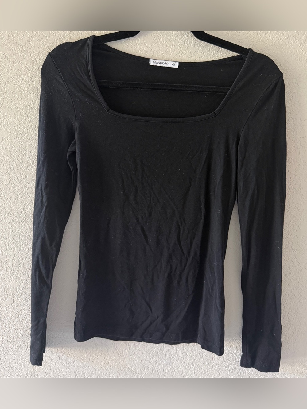 MANGOPOP Black Long Sleeve Square Neck Top XS Basic Fitted